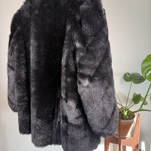 Vintage Black Faux Fur Coat | 80s 90s Plush Modacrylic Mod Jacket, USA Made - Picture 6 of 16